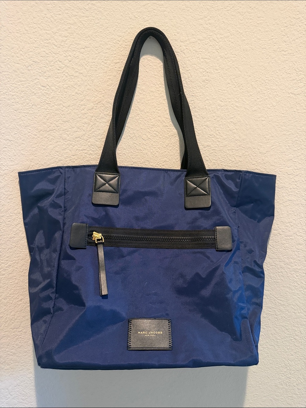 Marc Jacobs Navy Tote with Black Handles and Gold Accent